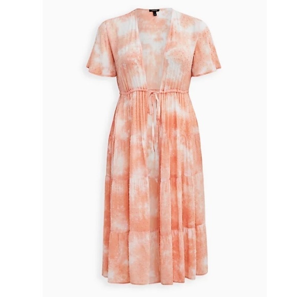 Torrid size 00 M/L PEACH TIE-DYE CLIP-DOT KIMONO - Picture 4 of 12